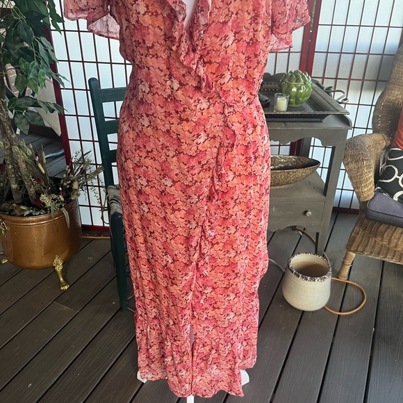 & Other Stories Pink Floral Ruffle Midi Dress Size 8 - Picture 5 of 13